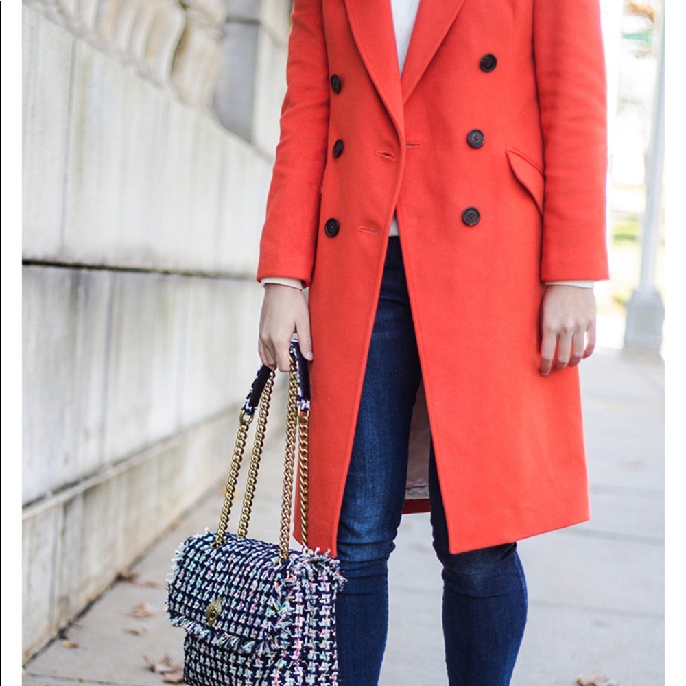 J. Crew Vibrant Orange Double-Breasted Wool Pea Coat - Picture 4 of 10